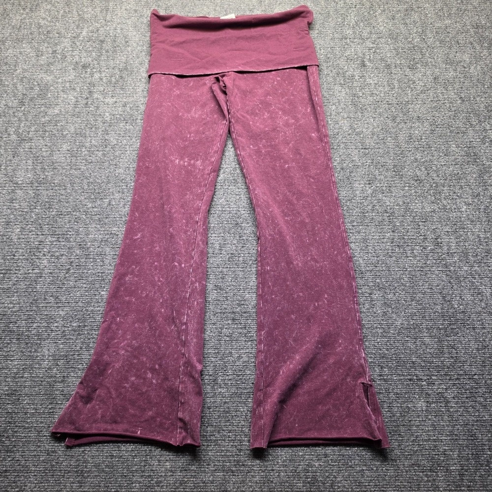 Victorias Secret PINK M Foldover Waistband Flare Pants Burgundy Mineral Wash